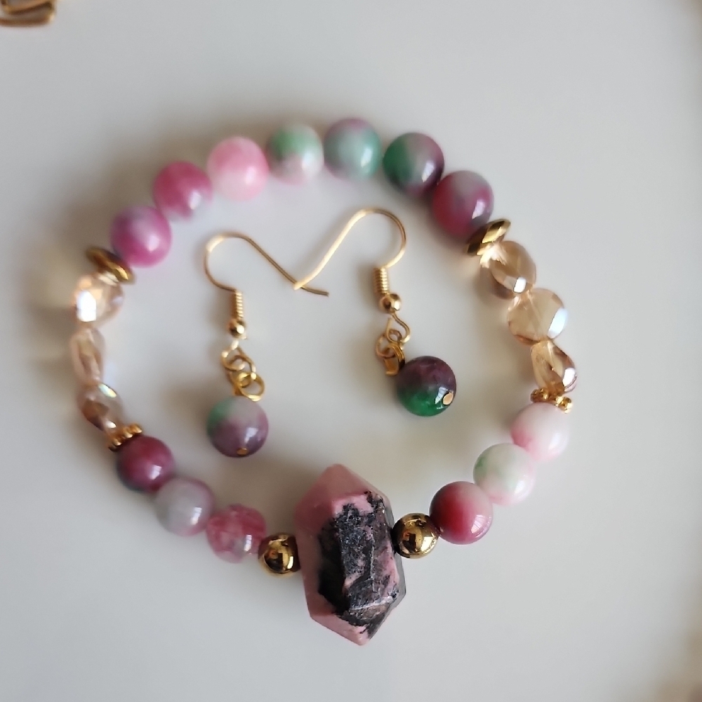 Set Rhodochrosite And Agate Necklace - Picture 4 of 5